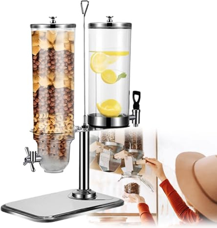 Dispenser per cereali, distributore di bevande, girevole a 360°, multifunzione, commerciale, per alimenti e bevande, per cereali, farina d'avena, snack, caffè, latte, succo di birra (1 cereali+1