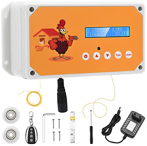 Jradse Abrepuertas Automático para Gallinero con Temporizador y Mandos a Distancia, Sistema de Elevación de Puerta IP65 Impermeable para Gallinas, con Alimentación por Batería o Solar