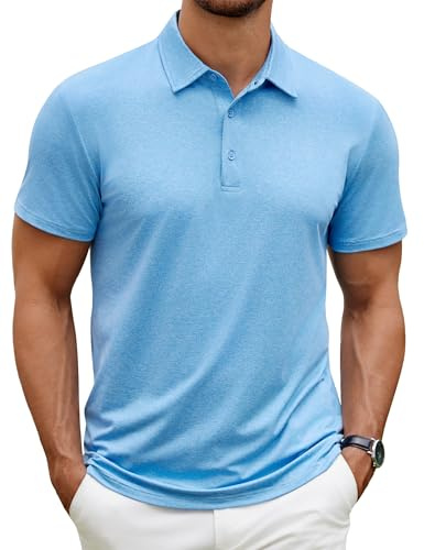 COOFANDY Polo da uomo, a maniche corte, traspirante, estiva, ad asciugatura rapida, sportiva, maglietta funzionale basic muscle Top, Azzurro, S