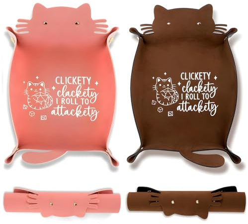 Cat Dice Rolling Tray，Qiundar 2 PCS Novelty Folding Leather Dice Holder Premium Catchall Jewelry Tray for RPG, Board Games and Travel