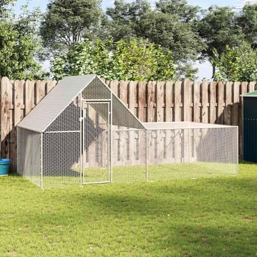Boltkex Gallinero de acero galvanizado 4 x 2 x 2 m con techo impermeable y rejilla de alambre, puerta con cerradura, adecuado para jardín, exterior, animales pequeños como pollo, pato, ganso, cobayas