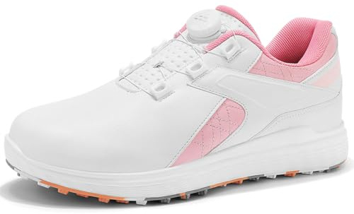 PIzrgm Zapatos de Golf Impermeables para Mujer, Zapatillas de Golf Profesionales sin Clavos, Antideslizantes y para Exteriores, con Sistema de Cierre Giratorio