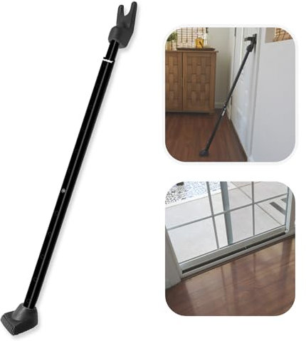 SECURITYMAN Barre de sécurité 2 en 1 pour porte coulissante – Bloqueur de porte construit en fer de haute qualité – Barre de sécurité noire