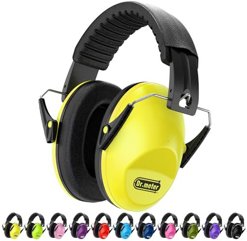 Dr.meter Casque Anti Bruit Enfant, SNR 27dB Enfant Facilement Réglable Pliable Cache-Oreilles pour Dormir étudier Tirer pour l’Autisme Feux d’Artifice Concert Bandeau 1Pc Jaune