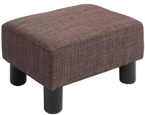 HOMCOM Linen-Look Fabric Foot Stool Footrest Small Seat Footrest Chair Ottoman Home Office with Legs 40 x 30 x 24cm, Brown