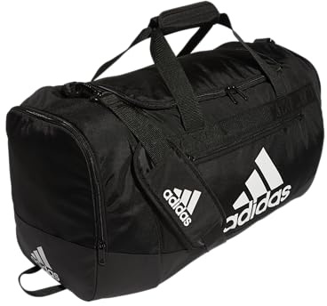 adidas Unisex Adult Defender 4.0 Duffel, Durable Athletic Sports Gym Travel Bag for Men and Women, Black/White, Medium (66 L)