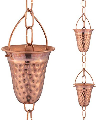 Marrgon Kupfer-Regenkette, gehämmert, dekorative Glockenspiele und Tassen, ersetzen Dachrinnen-Fallrohr und leiten Wasser von zu Hause Weg für atemberaubende Brunnen-Ausstellung – 2,6 m lang für