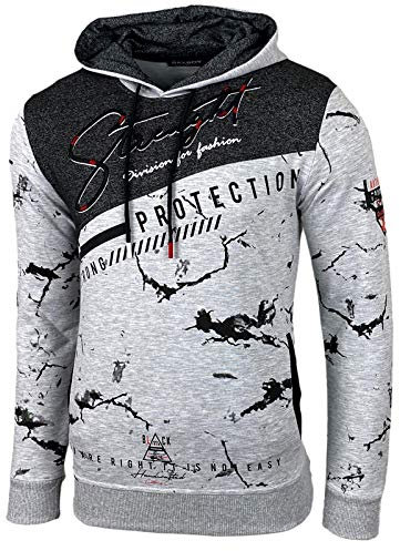 Baxboy Herren Pullover Hoodie Sweatjacke Longsleeve Sweatshirt Jacke Langarm Kapuzenpullover Hoody Sweater 2628, Farbe:Grau, Größe:L