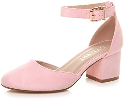 AJVANI Womens Ladies Low mid Block Heel Ankle Strap Mary Jane Court Shoes Sandals Size