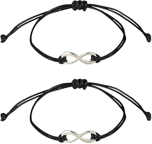 Willoo 3 Pares Pulseras De Amistad, Pulseras De Parejas, Pulsera Ajustable, Pulsera a Juego De Amistad para Hombres Y Mujeres Adultos, Niñas Y Niños (Negro)