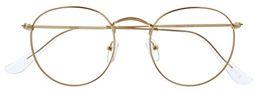 OPULIZE Sol Gafas de Lectura Bloqueo de Luz Azul Montura Retro Redonda Dorado Resistente a Arañazos Bisagras de Muelle Ordenador Gaming Antirreflejante Hombre Mujer B94-9