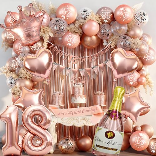 18 Años Decoración Cumpleaños Oro Rosa, Globos y Pancarta de Fiesta para Mujer, Látex Oro Rosa