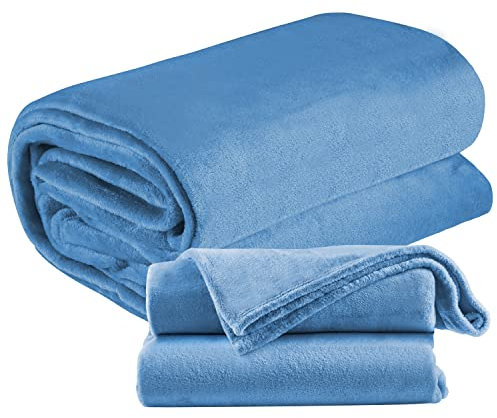 Ecosa Manta mullida de 150 x 200 cm, manta de forro polar, manta para sofá, manta para mantener el calor, manta cálida, 150 X 200 Cm Bonanza Azul, 150 x 200 cm
