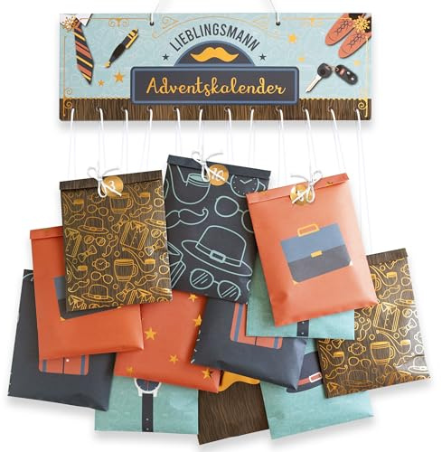 Papierdrachen Lot de 24 sacs de calendrier de l'Avent dans une boîte en papier - 4 designs différents et 24 autocollants - Idée cadeau exceptionnelle - Pour votre bien-aimé - Set 1