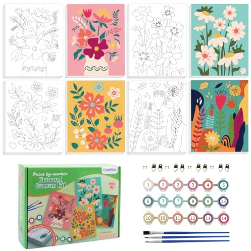 goldentime Framed Paint by Numbers for Adults and Kids Ages 8-12 - Easy to Paint by Number for Beginners, Flower Canvas Painting Kits Perfect for Gift Home Wall Decor 8 * 10inch