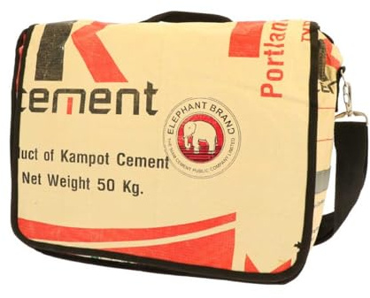 MoreThanHip Einzelne Fahrradtasche/Laptop-Tasche Einzelpacktasche aus recycelten Zementsäcken - Vannak - für Fahrrad und E-Bike - Upcycling - Nachhaltig - Öko - Vegan (Elefant)