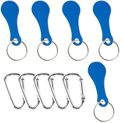 MEGAVOW 5 Pièces Caddie Jeton Amovible Porte Clef, Porte Clé Jeton Caddie, Jeton Caddie Metal Porte Clé, Jeton de Caddie Universel, Jeton Chariot, Multifonction avec 5 Mousqueton