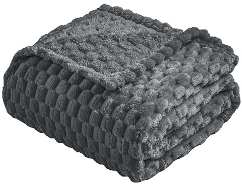 Vessia Coperta in pile di flanella (127 x 178 cm), 300 g/m², in jacquard grigio 3D, pelosa e calda, per divano, letto, sedia, super morbida al tatto, comoda, leggera, per tutte le stagioni