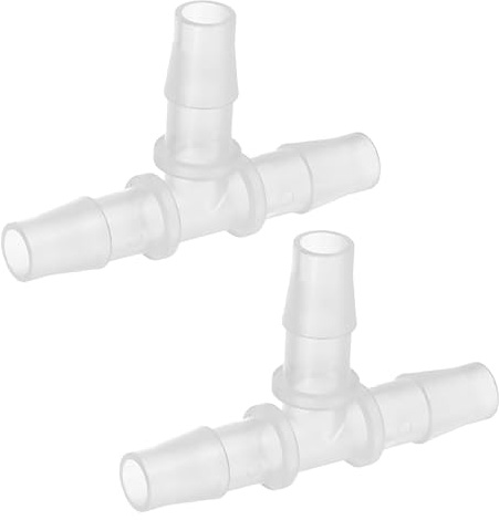 PATIKIL 3/8 Plastic Tee Hose Barb Fitting, 2 Pcs Equal T Shaped 3 Way Joint Splicer Mender Adapter Union Intersection Barbed Split for Air Water Fuel Gas Liquid Pipe, Transparent
