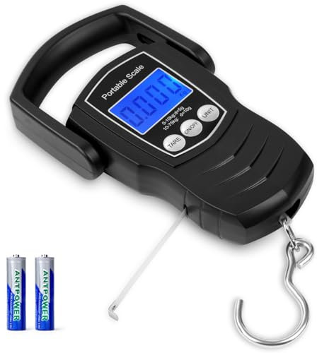 flintronic Digitale Kofferwaage, 165lb / 75kg Gepäckwaage mit Beleuchtetem LCD-Display, Elektronische Digital Fischwaagen Handwaage, Integriertes Maßband, Tara-Funktion, 2 AAA Batterien Enthalten