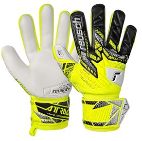 Reusch Attrakt Grip Junior griffige Torwarthandschuhe Kinder Jugendliche FuÃŸballhandschuhe für Jungen und Mädchen geeignet für alle Wetterbedingungen und Spielfeldoberflächen, gelb-Silber, 7,5