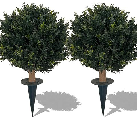 LYTREWPLANT Bosso artificiale a sfera da 68,6 cm, resistente ai raggi UV, con picchetto. Facile da spingere nel terreno. La pianta sembra grande in una fioriera ovunque. Decorazione per interni ed