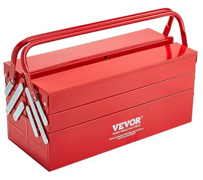 VEVOR Werkzeugkasten 457,2x200x215mm, 3-stöckig, 5-Fach, Werkzeugkiste mit Griff und Schlossloch, pulverbeschichteter Stahl, Werkzeugkoffer für Haushalt, Fabrik, Lager, Reparaturwerkstatt, rot