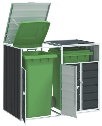 Rangement à roulettes pour poubelles pour deux bacs acier, Maison & jardin, Produits ménagers, Accessoires pour conteneurs à déchets, Cache-conteneurs à déchets, Anthracite, 27.15 KG, 4006177