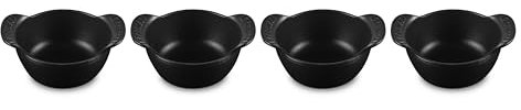 Le Creuset Enameled Cast Iron Gourmand Collection Set of 4 Mini Round Cocotte, .3 qt., Matte Black