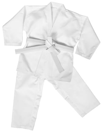 OATIPHO 1set Karate Uniform for Boys and Girls and Adults Reinforced Martial Arts Training Suit Belt Comfortable Breathable for Karate Taekwondo Practice White