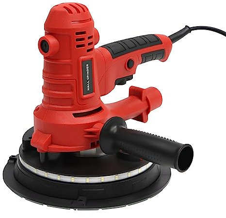 POTYYH Lijadora eléctrica para paredes de 1200 W, lijadora de pared de 180 mm con aspiración y luz LED, 1200-2500 rpm, incluye 6 papel de lija, bolsa colectora de polvo y manguera de extracción