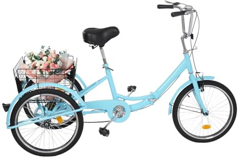 20 tums vuxna trehjuling 3 hjul cykel med inköpskorg 20 kg lastkapacitet lastcykel stor shopping vuxencykel höjd justerbar trehjulig för vuxna och äldre för fritid