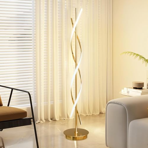 KOSHSH Lampada da Terra LED Dimmerabile, 52W Piantana Lampada da Terra Salotto, Moderna Lampada da Pavimento, 155cm Spirale Lampada Soggiorno per Lettura, Camera da Letto, Ufficio (Gold)
