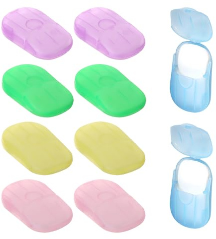 Confezione da 200 fogli di sapone portatili, 10 mini scatole ovali di sapone solido da viaggio, 5 colori di sapone antibatterico monouso per campeggio ed escursionismo, pratico porta sapone da viaggio