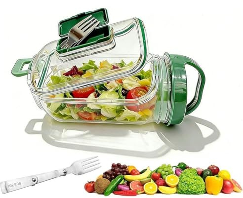 Tarro de ensalada con apertura lateral, resistente tarro de ensalada con tenedor y compartimento para especias a prueba de fugas, diseño de capa vertical, recipiente portátil para ensalada para el