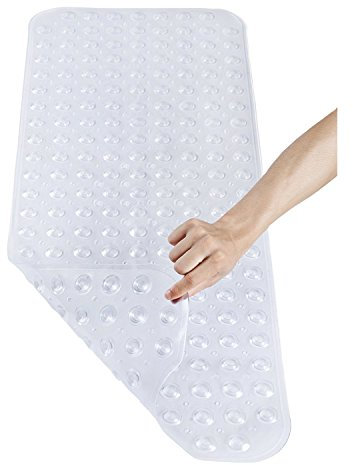 Pinzz Vinyl Non-Slip Bathtub Mat Anti Mould Shower Mat,Extra Long,100 * 40CM/16*38, Powerful Suction Cup Gripping,Machine Washable, BPA Free, Non-Toxic, Phthalate free, Latex Free(Clear)