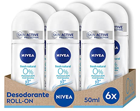 NIVEA Fresh Natural Desodorante Roll-On (300 ml), desodorante de mujer con aroma fresco, desodorante sin aluminio para el cuidado femenino