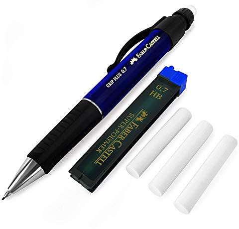 Faber-Castell Grip Plus Mechanical Pencil - 0.7mm - Blue Barrel + Super-Polymer 0.7mm HB Leads + Eraser Refills