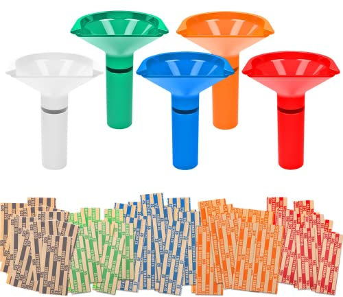 Münzzähler und Münzsortierer, Set mit 5 farbcodierten Münzröhren und verschiedenen Münzrollen