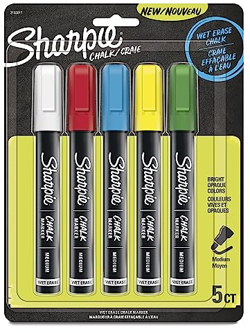 Sharpie Chalk Markers, Wet Erase Markers, Assorted Colors, 5 Count