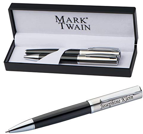 Schmalz Set D'Écriture Marque Twain Stylo à Bille Rotatif Et Stylo Roller en Métal avec Gravure Black Design Et Coffret Cadeau Bleu Mine Pour Anniversaire 10759