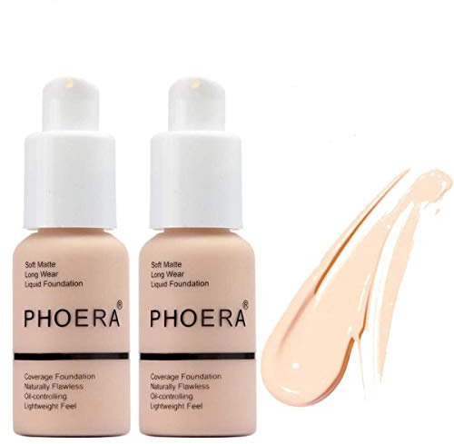 ABRUS® 2 Pack PHOERA Foundation and Concealer - Full Coverage Flawless Cream, 24HR Matte Oil Control, Smooth Long Lasting 30ml (102 Nude)