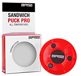 BASE Sandwich Puck Pro I Stickhandling- & Trainings-Puck I Gute Gleiteigenschaften I Für alle Temperaturen I Inline- und Street Hockey I 120 Gramm I Rot