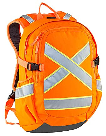 Caribee Switchback Orange Rucksack – Motorrad und Arbeitsrucksack mit hoher Sichtbarkeit, mit reflektierenden Streifen vorne, seitlich und hinten und Trinkbehälterhülle, Neon-Orange, Large, Classic