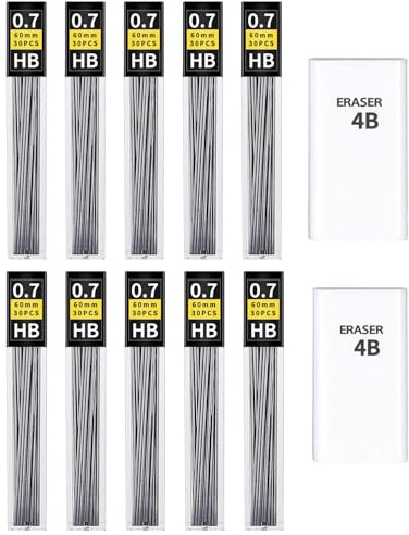 KMEIVOL 450 Pcs 0.7 mm pencil lead, Break Resistant HB Pencil Lead Refills 0.7 With 2 Eraser For Mechanical Pencils 0.7