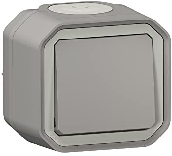 LEGRAND - Interrupteur Mural Etanche Simple ou Va-et-vient 10A Plexo - Commande d'Éclairage Complète Prête à Installer - Pose en Apparent - Fabriqué En France - Gris
