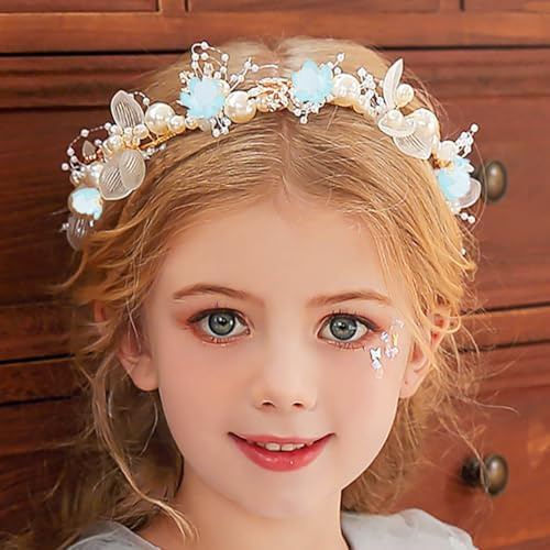 IYOU Mariage Morceau de cheveux Or Perle Bandeau De Mariée Bébé Souffle Cristal Cheveux Vigne pour Princesse Les Filles de Fleurs (Bleu)