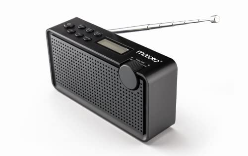 Maxxo PB01 Mini Radio DAB DAB+ und UKW-Radio USB 3,5-mm-Klinke tragbares Kofferradio eingebauter Akku LCD-Display
