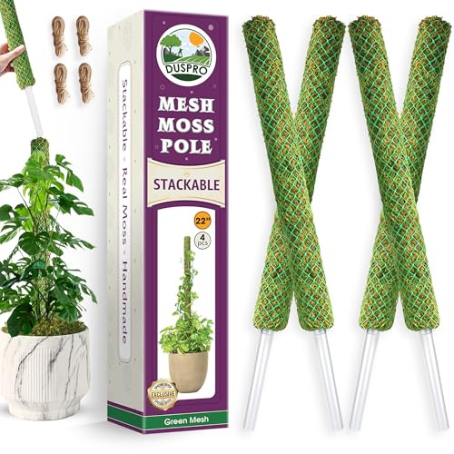 DUSPRO Stapelbar nät mossstång för växter Monstera krukväxt pinnar för inomhusväxter utdragbar växtstång mosspinnar för växter klättring vinstockar stöder Monstera spaljé 4-pack 180 cm