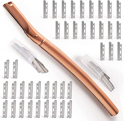 ASENUM Augenbrauenrasierer mit 20 Stück Rasierklingen[Matt-Rosegold],Gesichtshaarentferner für Frauen aus Metall[Zink Legierung],Gesichtsrasierer für Augenbrauen&Pfirsichflaum(Gewicht: 42G)